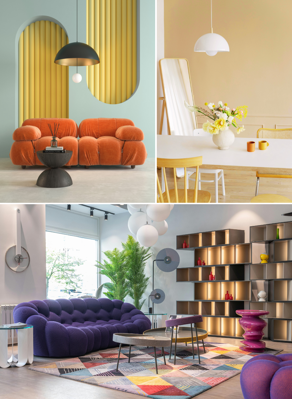 radosne wnętrze ze ścianą pomalowaną na żółto