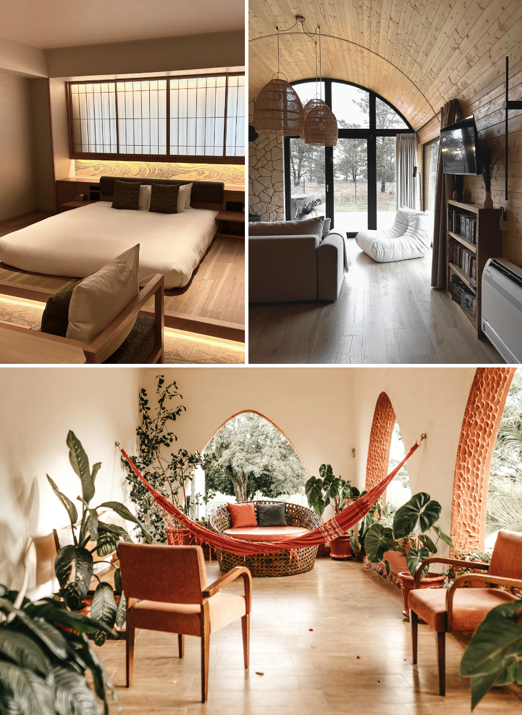 wnętrza z drewnem i otwarciem na zewnętrzne