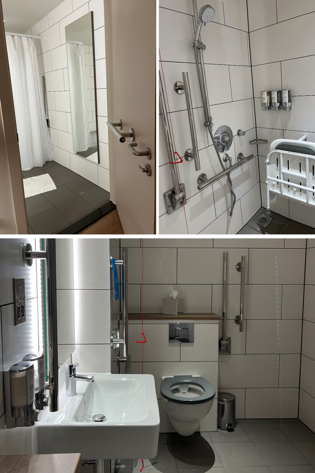 Toaleta w pokoju hotelowym oznaczonym jako dostępny dla osób z niepełnosprawnością